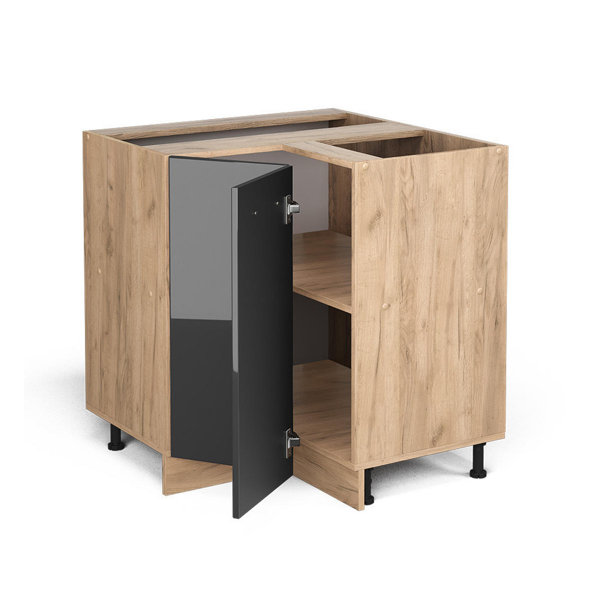 ECKUNTERSCHRANK R-Line Anthrazit Hochglanz 75.6 cm AP Marmor - Anthrazit/Eiche Wotan, Holzwerkstoff (75.6/81.6/60cm) - Vicco