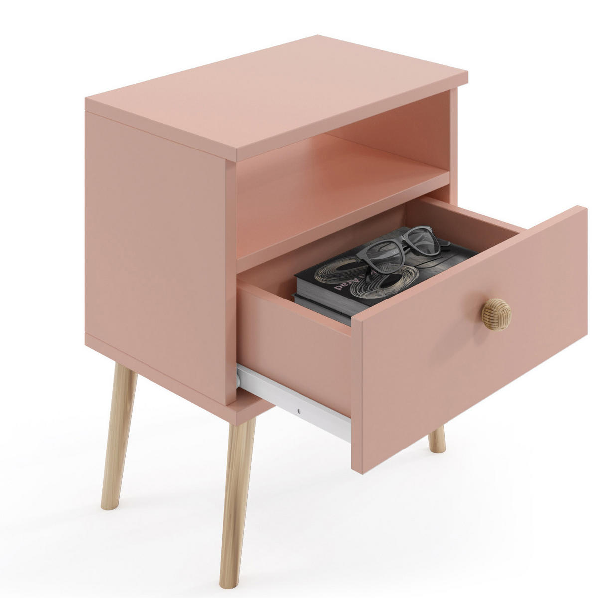 NACHTISCH Holztisch Poxwell Natürliches Rosa - Pink, Holzwerkstoff (44/55/31cm) - Fedve
