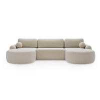 ECKSOFA Aurio U Bouclé-Stoff Creme - Creme/Schwarz, Kunststoff/Textil (347/177cm) - Graingold