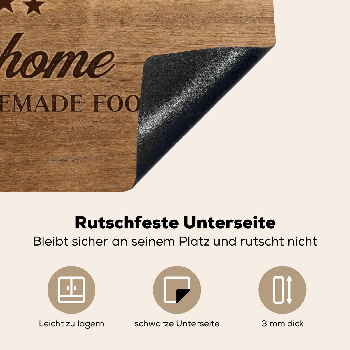 HERDABDECKPLATTE Zitat - Bistro - Guten Appetit - Süßes Zuhause - Holzmaserung 71x52 cm - Braun, Kunststoff (71/0.2/52cm) - MuchoWow