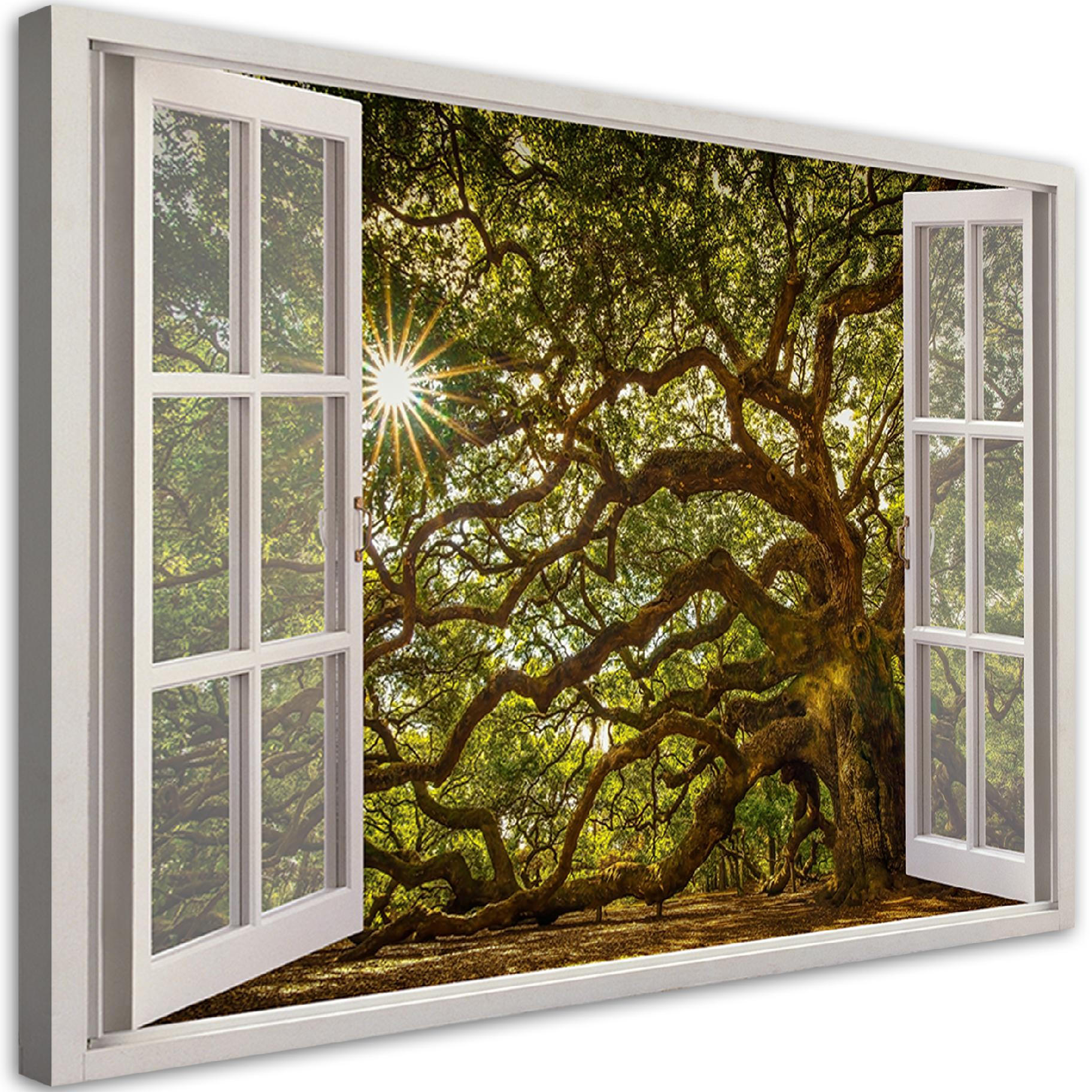 WANDBILD fensterblick baum wald natur - Grün, Textil (60/40cm) - Feeby