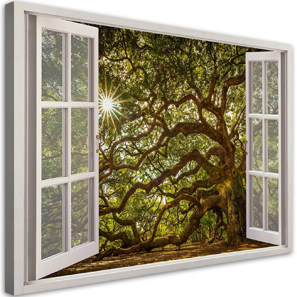 WANDBILD fensterblick baum wald natur - Grün, Textil (60/40cm) - Feeby