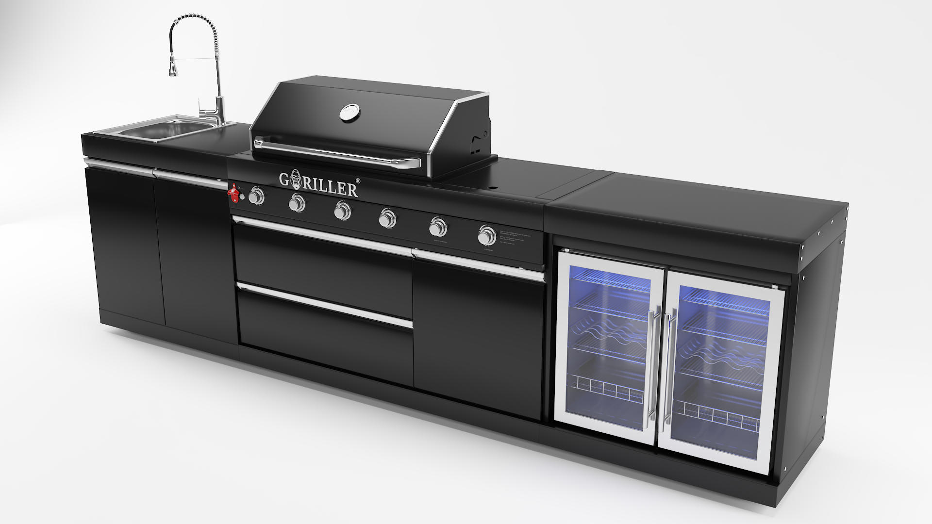 OUTDOORKÜCHE Grillmaster selected 300/58/119cm - Schwarz Hochglanz, Metall (58/90/300cm) - Goriller