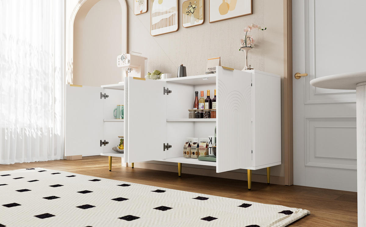 SIDEBOARD 160x40x80 cm mit 4 Türen und Hochglanzbeinen, Weiß - Weiß, Holz (160/80/40cm)