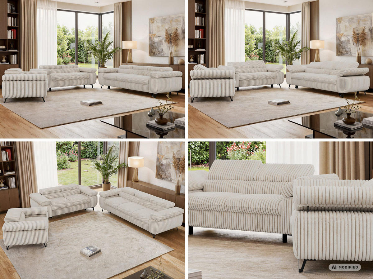 SEDACIA ZOSTAVA PETERS 1+2+3 - Béžová Manšester - čierna/krémová, kov/textil (262/76/99cm) - MKS