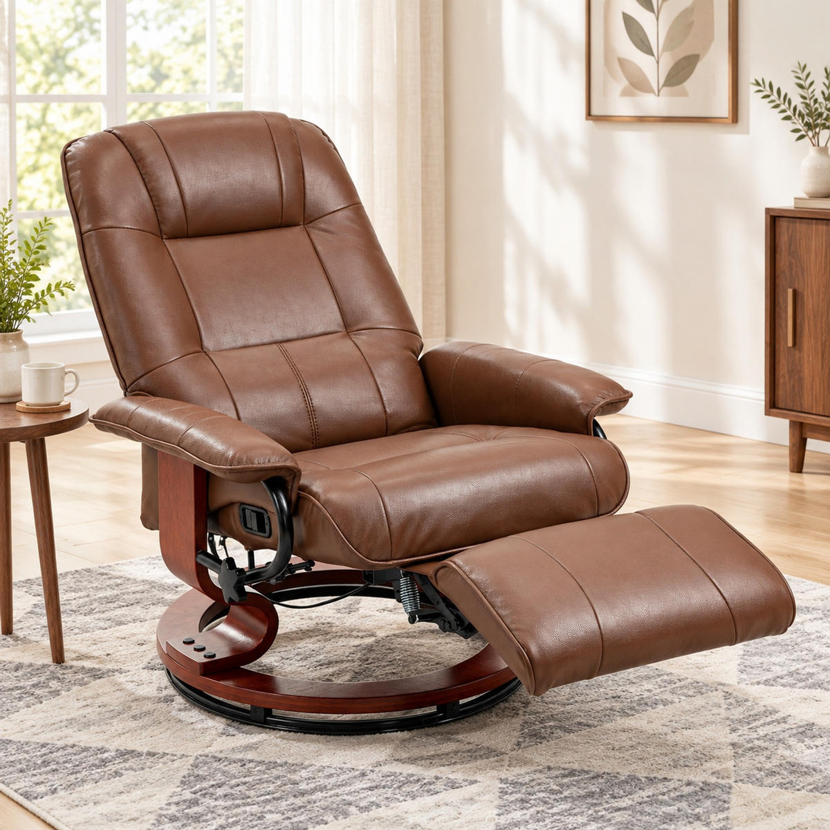 DREHBARER Relaxsessel in Braun 87x78x100 cm mit verstellbarer Rückenlehne und Fußstütze - Braun, Leder (78/100/87cm) - IVMEU