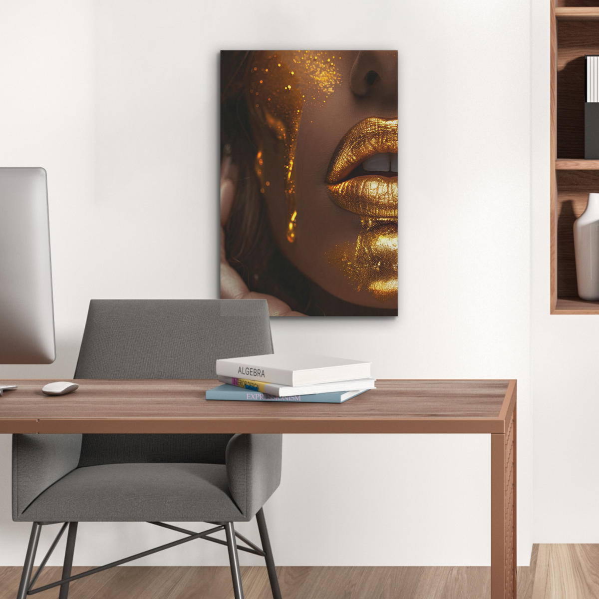 AKUSTIKBILD Frau - Gold - Luxus - Porträt Kunstdruck Schlafzimmer 50x70 cm - Goldfarben, Kunststoff (50/70/0.9cm) - MuchoWow