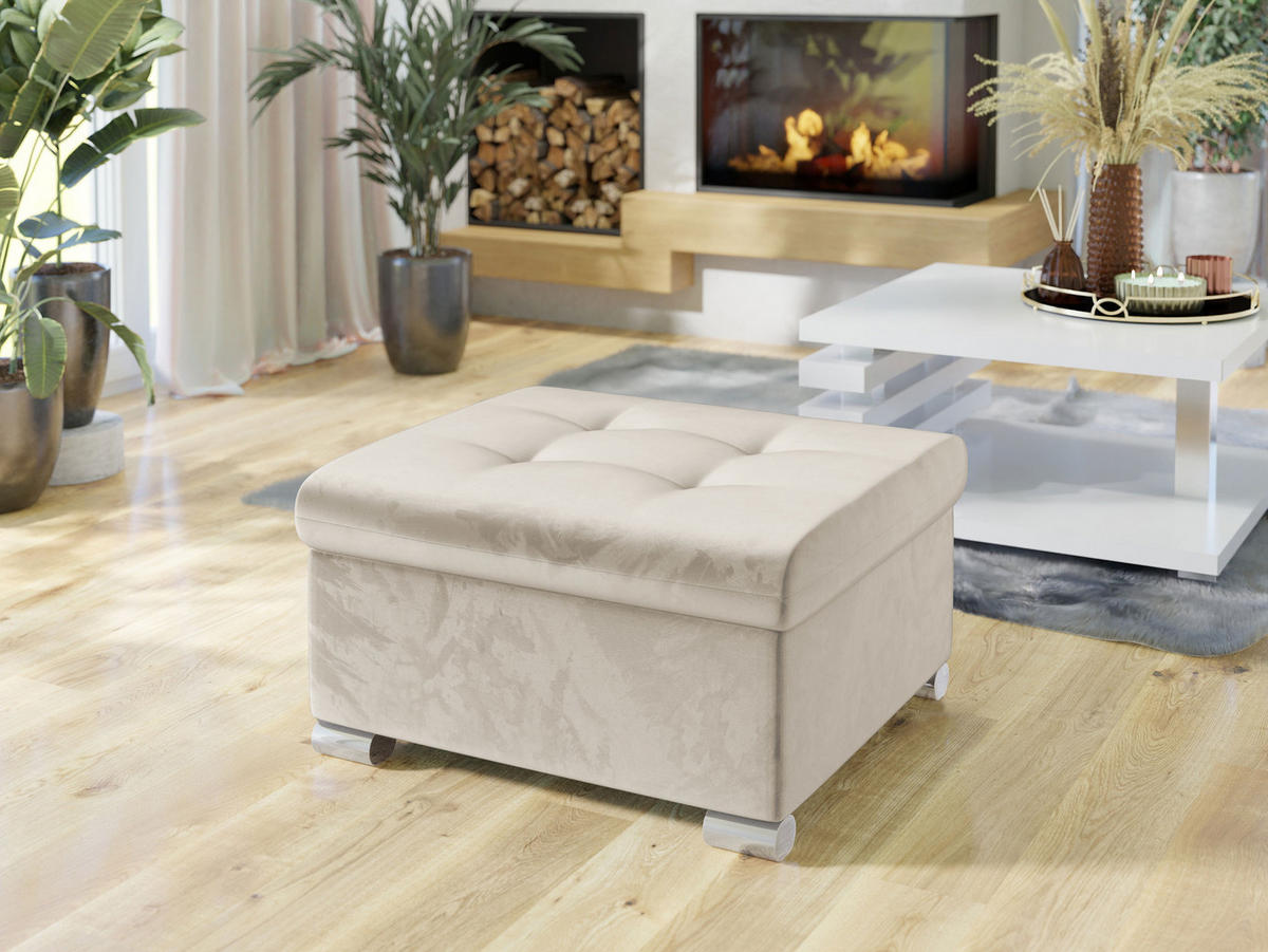 POLSTERHOCKER Niko Klein - Silberfarben/Naturfarben, Holz/Textil (70/41/68cm) - MIRJAN24