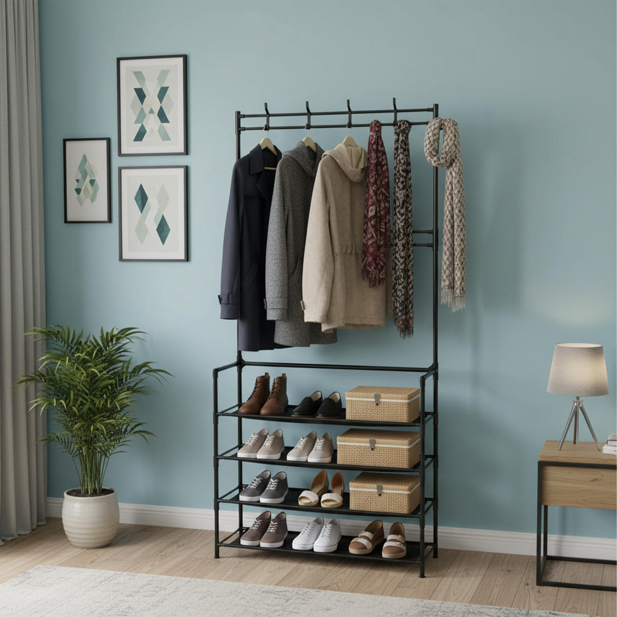 VĚŠÁK - černá, kov/textil (59.5/150.5/25cm) - Relaxdays