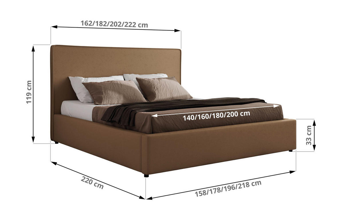POLSTERBETT CORIVO CLASSIC 140/200 - Braun Kunstleder - Schaum-Matratze - Braun, Textil (140/200cm) - MKS