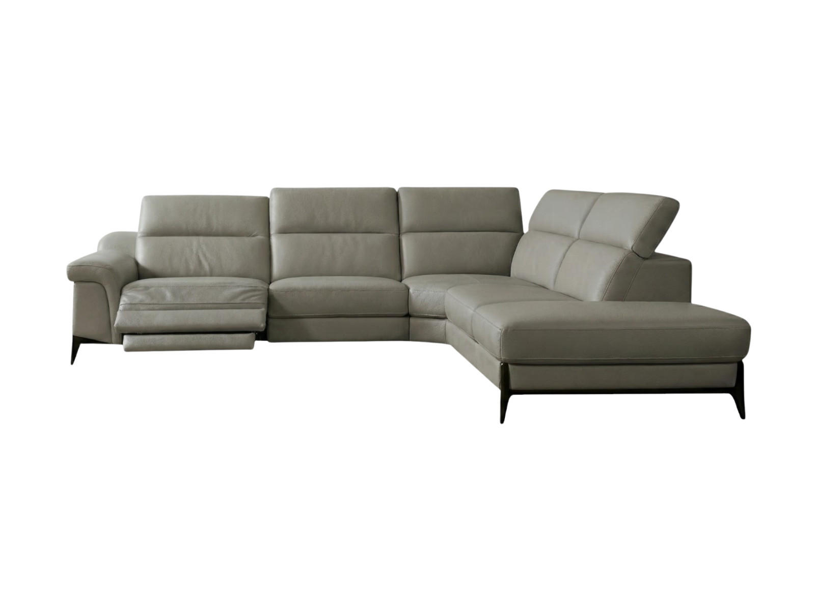ECKSOFA Texas Echtleder mit 1 x Relaxfunktion Perlgrau - Hellgrau, Leder/Metall (238/274cm)
