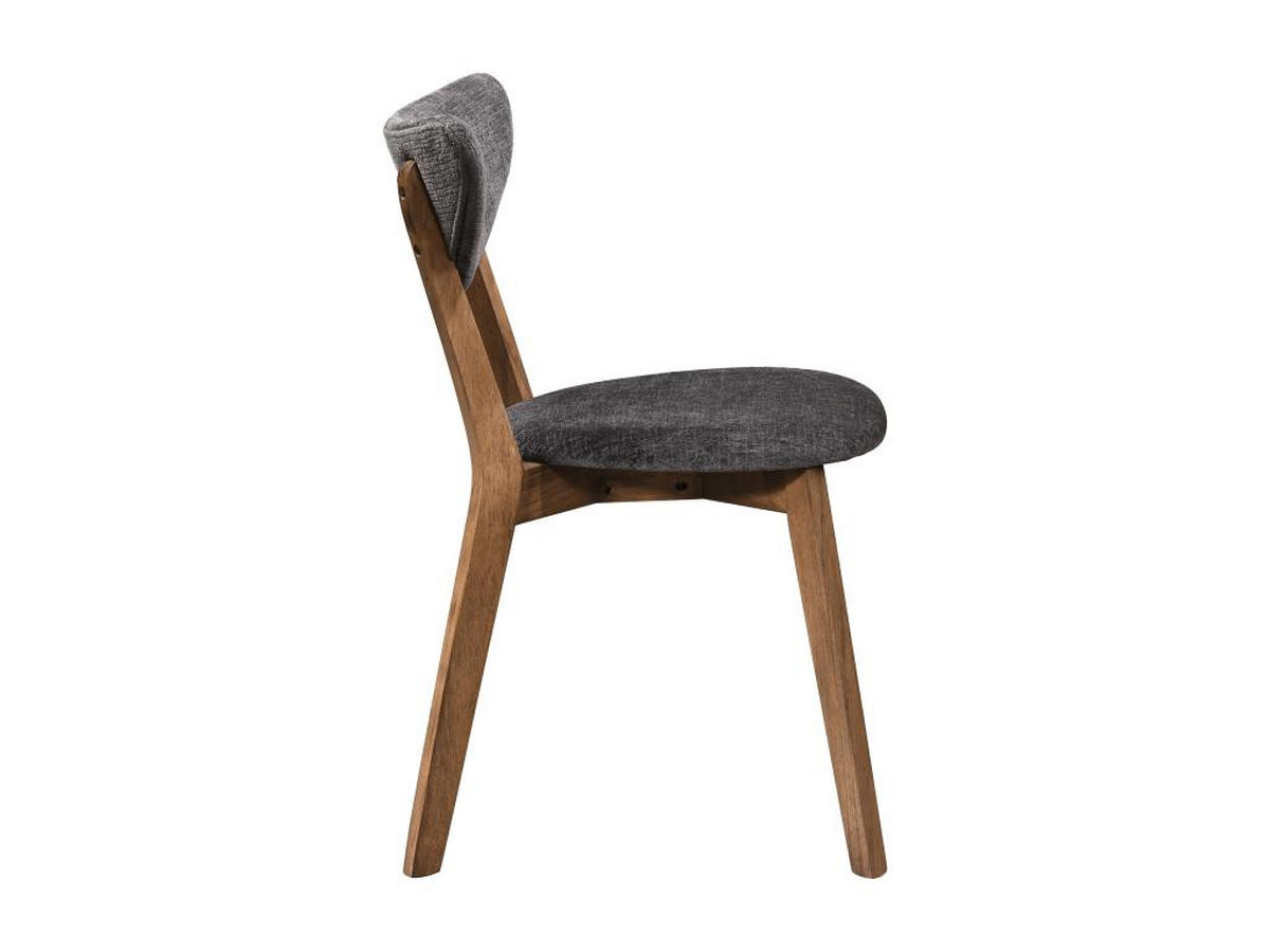 STUHL 6er-Set - Strukturstoff & natürliches dunkles Kautschukholz - Anthrazit - LISETTE - Anthrazit, Holz (50/79/47cm) - Vente-Unique