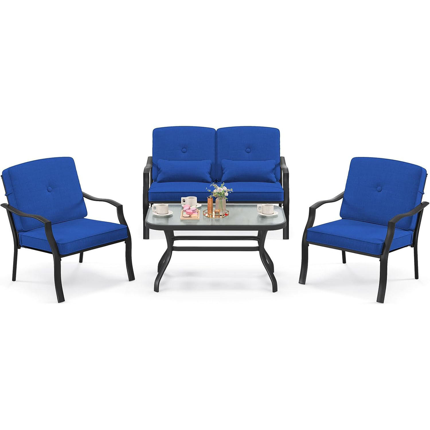 GARTENMÖBEL SET Blau(4-teilig) - Blau, Metall - COSTWAY
