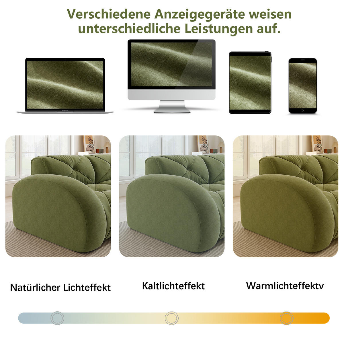 WOHNLANDSCHAFT Grün aus Chenille mit Hockern und rahmenlosem Design - Grün, Textil (171/76/281cm) - Flora Grace