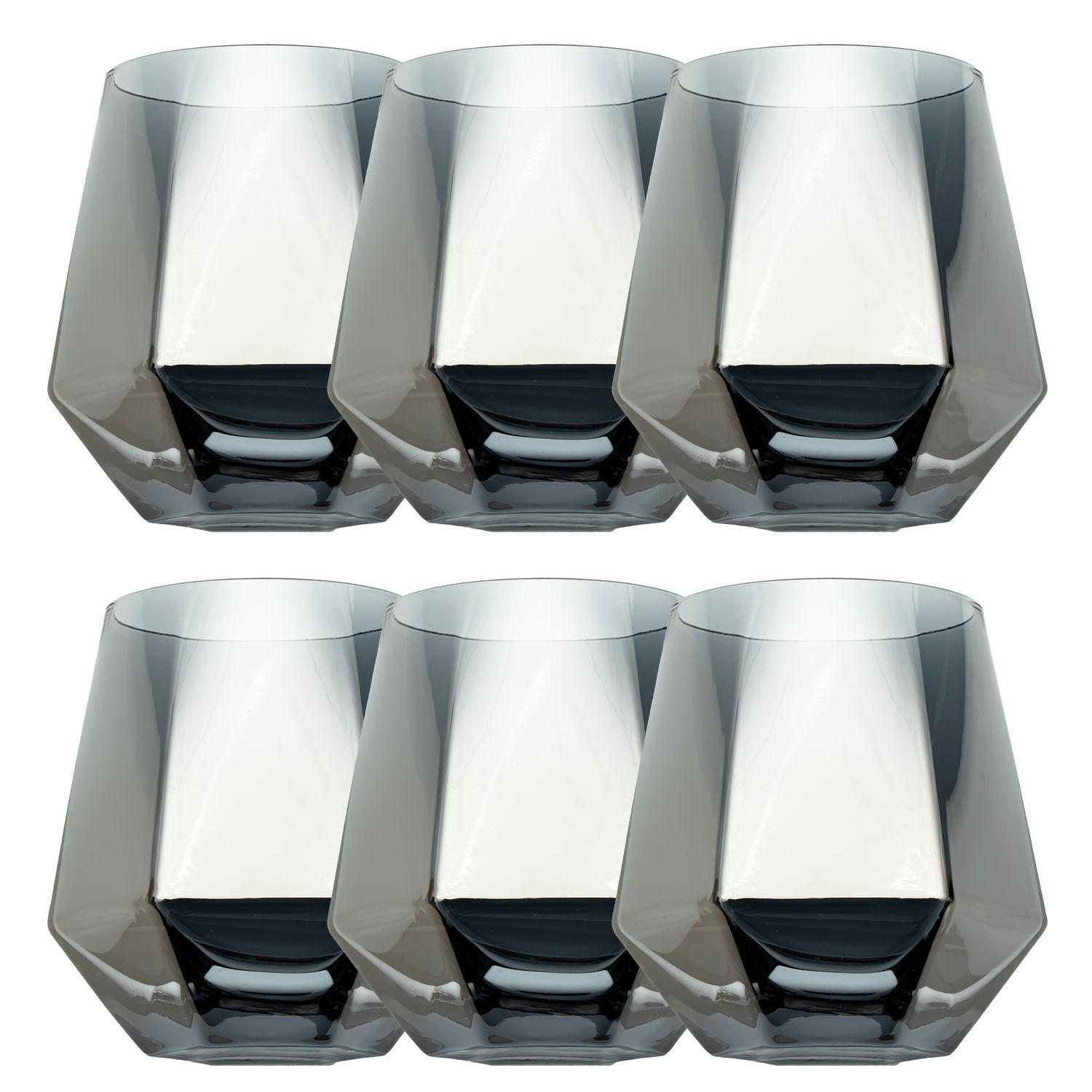TRINKGLAS SET im Hexagon Design 240 ml (6-tlg) - Grau, Glas - Intirilife