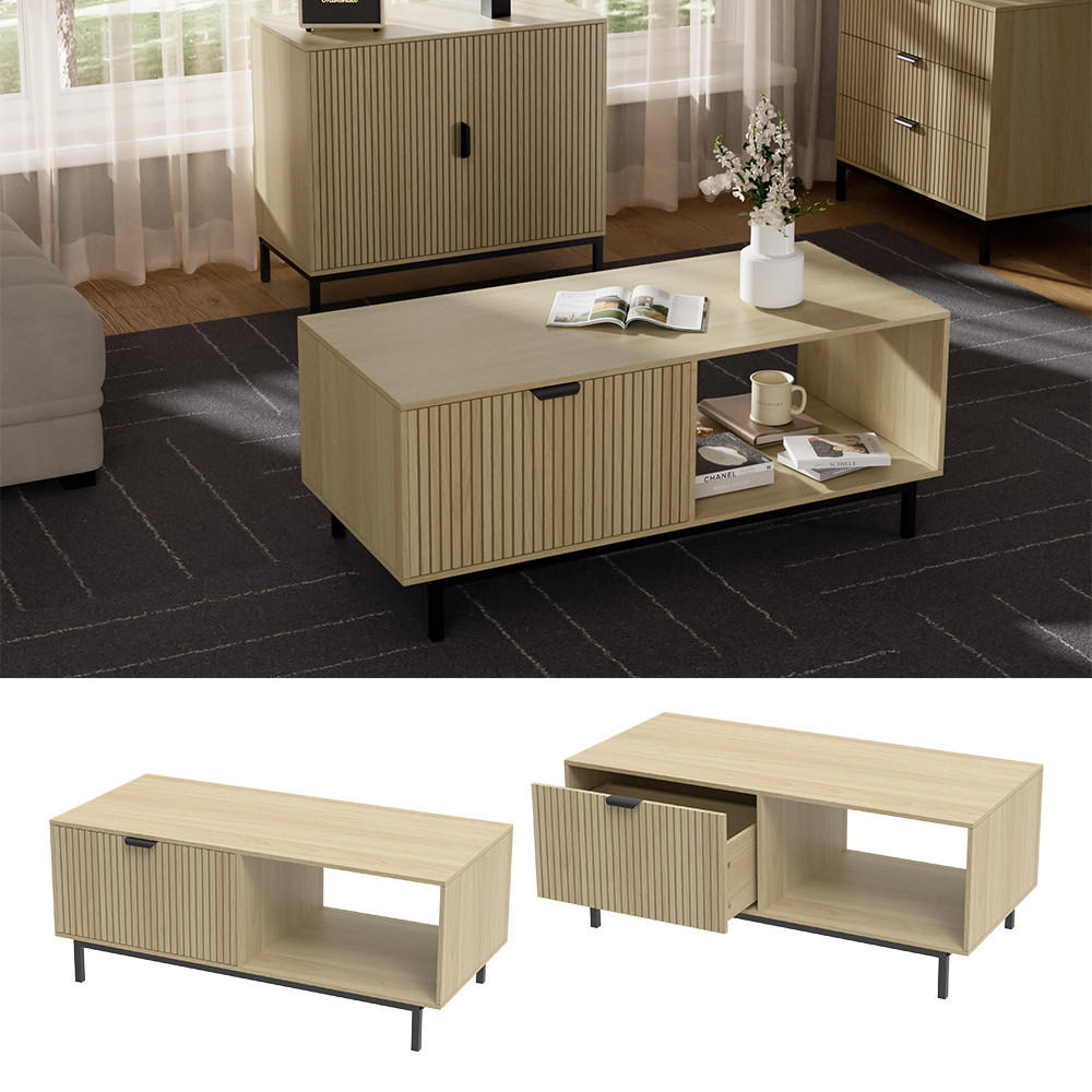 COUCHTISCH Lennox Eiche 110 x 50 cm - Eichefarben/Schwarz, Holzwerkstoff (50/110/45cm) - Vicco