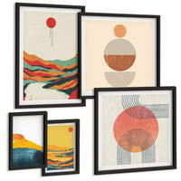 BILDER SET 5er Set - 50x50 cm & 20x30 cm & 40x60 cm Schwarzer Rahmen - Abstrakte Berglandschaften - Schwarz, Kunststoff (40/60cm) - TULUP