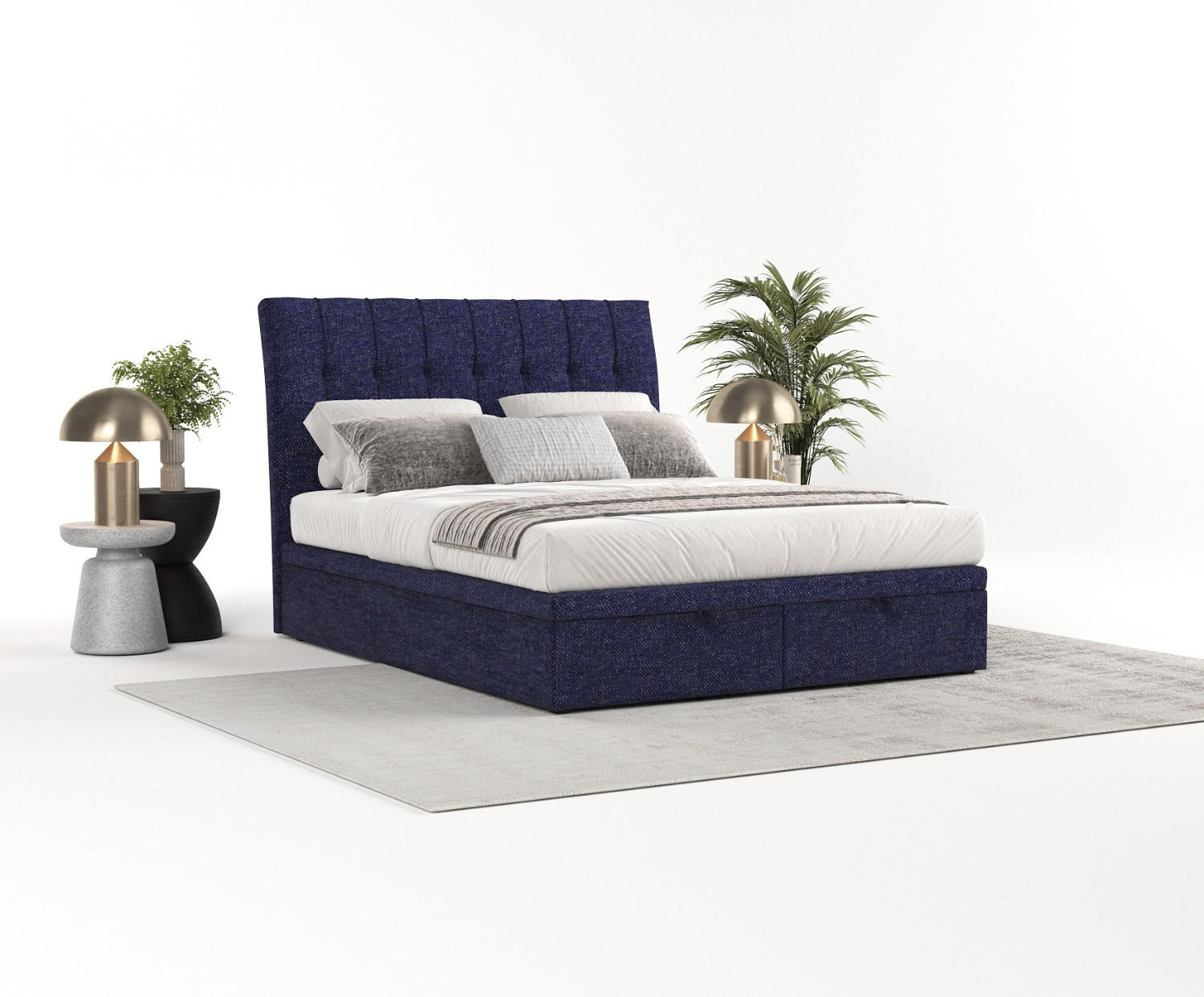 POLSTERBETT Kelsea mit Stauraum 120/200 cm Marineblau im Alta Stoff - Schwarz/Dunkelblau, Holz/Holzwerkstoff (120/200cm) - AltaBeds