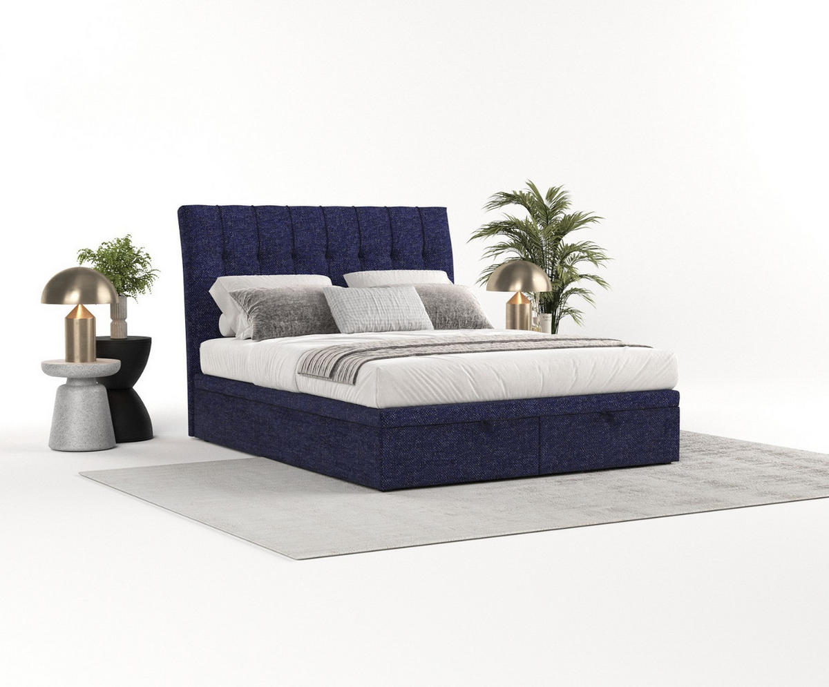 POLSTERBETT Kelsea mit Stauraum 200/200 cm Marineblau im Alta Stoff - Schwarz/Dunkelblau, Holz/Holzwerkstoff (200/200cm) - AltaBeds