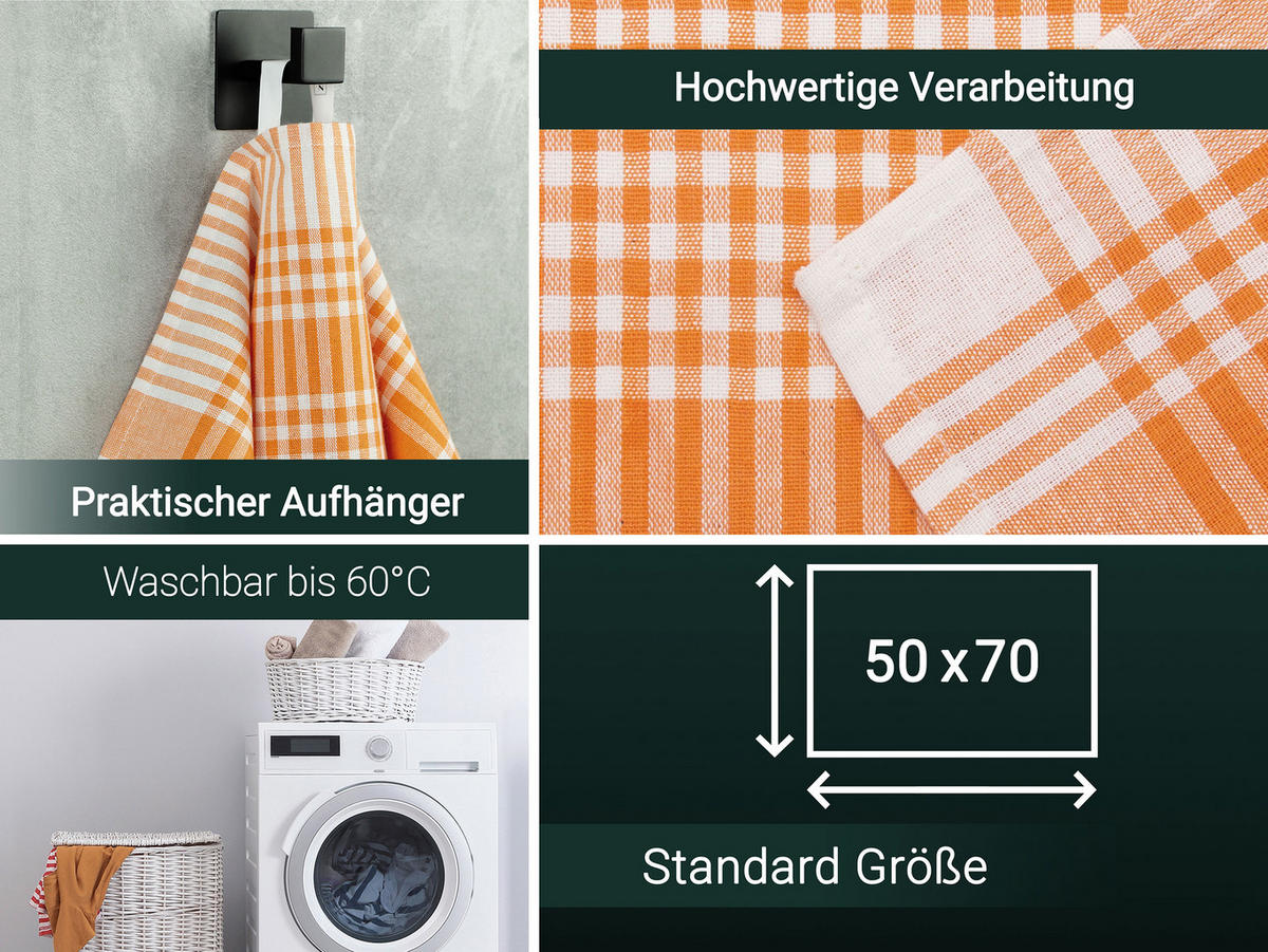 GESCHIRRTÜCHER, 5er-Set, 50x70 cm, 100% Baumwolle, Orange - Orange, Textil (50/70cm) - Zollner