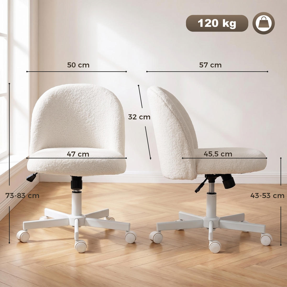 BÜROSTUHL Creme 57.0/50.0/83.0 cm - Creme, Textil (50/83/57cm)