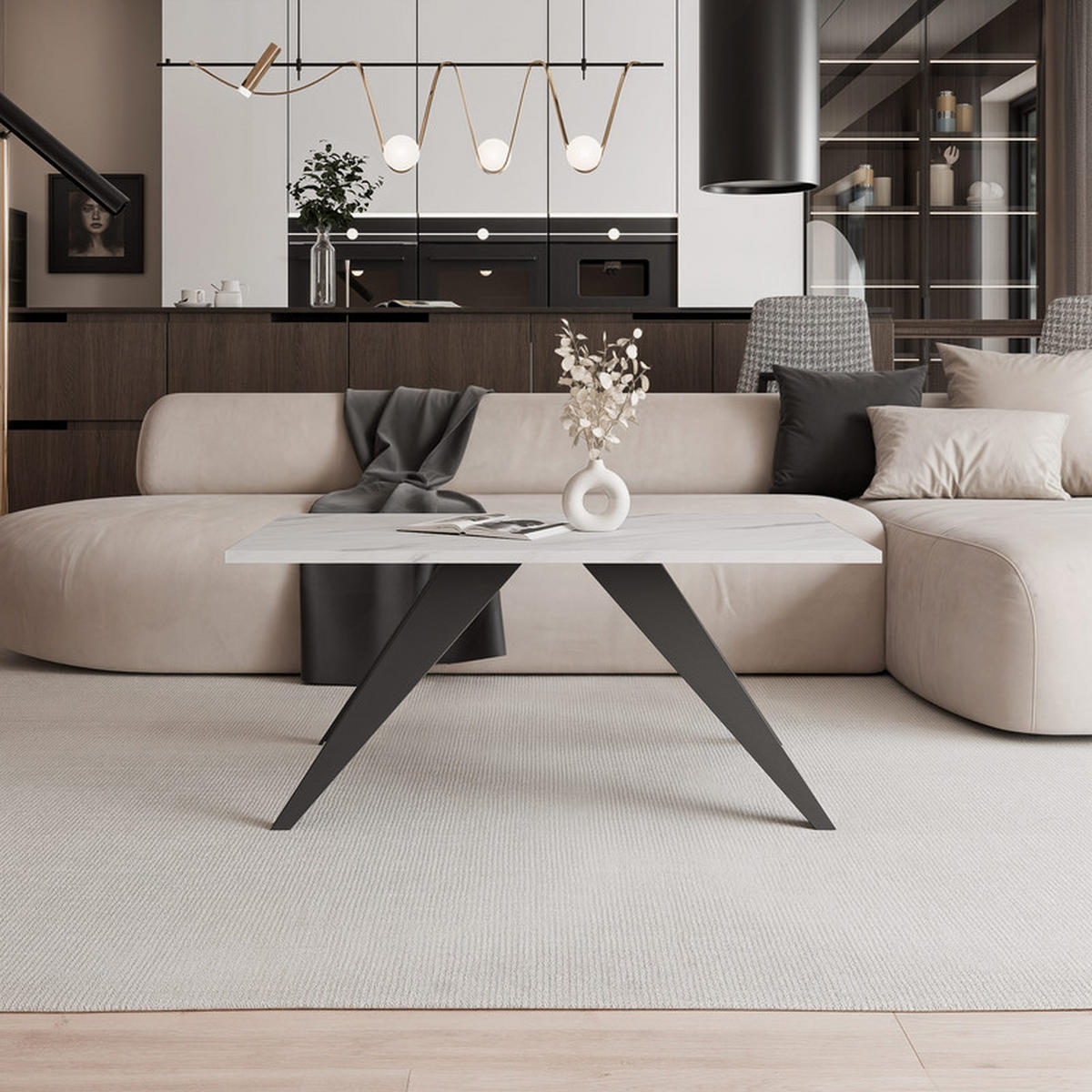 COUCHTISCH AIRA 120/60/48 cm Rechteckig, Schwarz/Bianco - Schwarz/Weiß, Metall (60/120/48cm) - Idohome