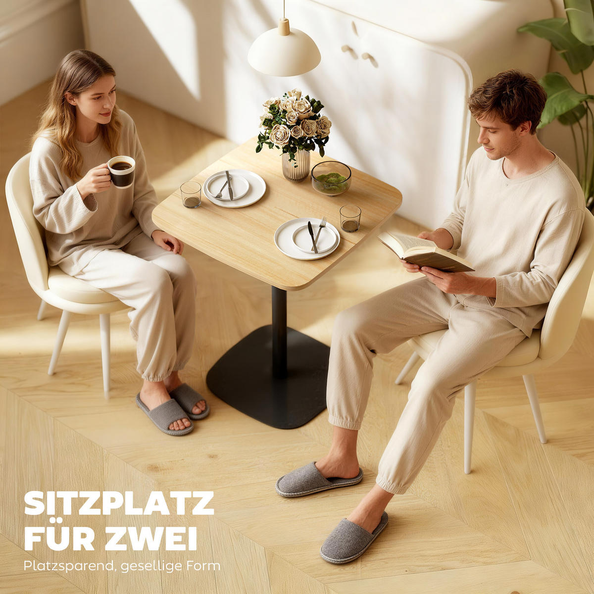 ESSTISCH für 2 Personen, Modern Esszimmertisch, 60 x 60 cm Küchentisch Naturholz - Schwarz/Naturfarben, Holzwerkstoff/Metall (60/60/75cm) - HOMCOM