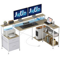 ECKSCHREIBTISCH Weiß mit LED-Beleuchtung Steckdosen und Schubladen 172/100/89 cm - Weiß, Metall (100/172/89cm) - PANGIVO