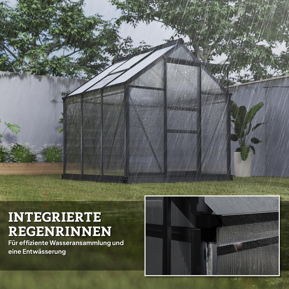 GEWÄCHSHAUS Aluminium 3,65m² 190x192x201cm mit Fundament Dachfenster - Grau, Metall (190/201/192cm) - Outsunny