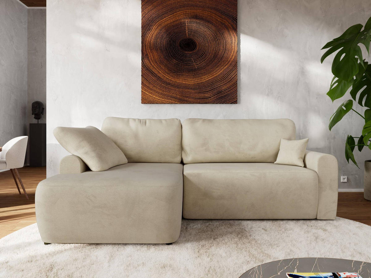 ECKSCHLAFSOFA CUBO L Beige Velvet - links - Beige/Schwarz, Kunststoff/Textil (273/187cm) - MKS