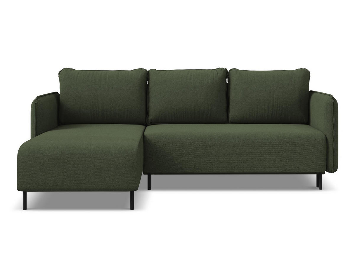 ECKSOFA mit Schlaffunktion Strukturstoff Stoff Grün - Schwarz/Olivgrün, Holz/Textil (162/236cm) - Makamii
