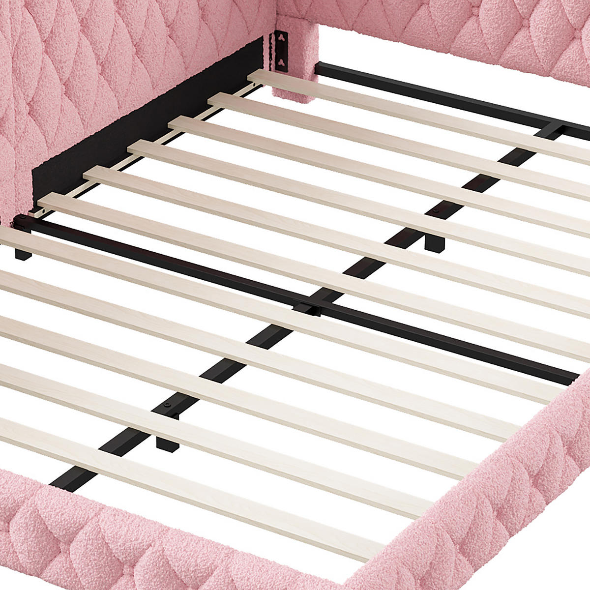 POLSTERBETT Modern 140/200 cm mit L-Eckpolsterung & LED Teddy-Plüsch Pink - Pink, Textil (140/200cm) - Creahappy