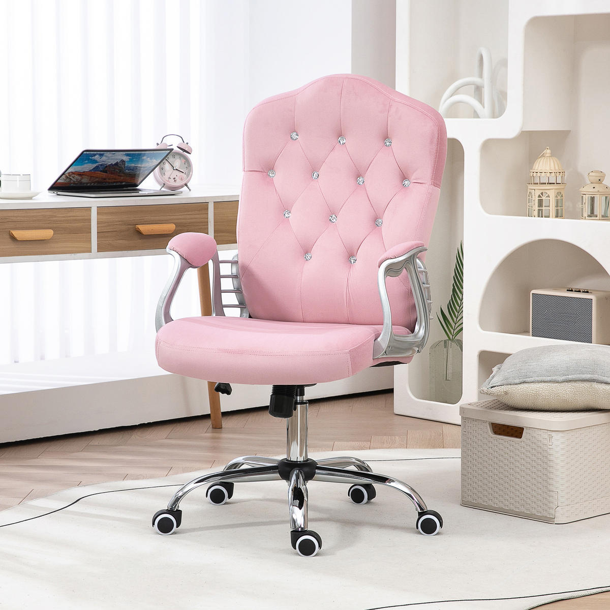 BÜROSTUHL, Schwarz/Hellgrau/Rosa, Polyester, Stahl - Rosa, Kunststoff (61/114/61cm) - Vinsetto