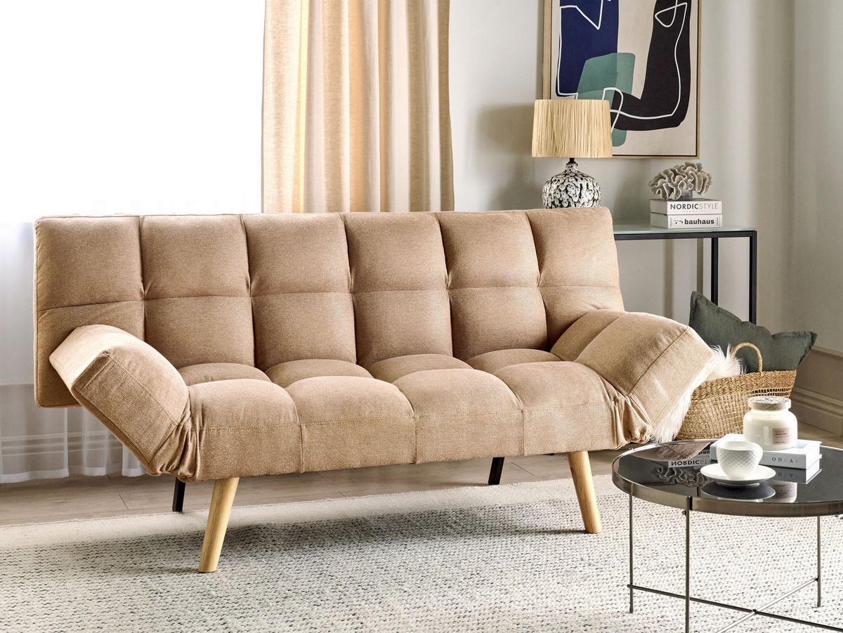 3-SITZER-SCHLAFSOFA hellbraun Ingaro - Hellbraun/Braun, Textil (182/86/79cm) - Beliani