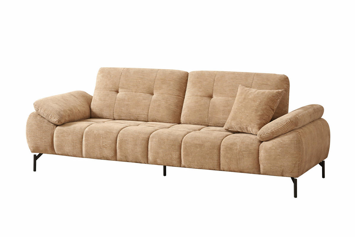 BIG Sofa Tiko Cord 245cm - Schwarz/Braun, Holz/Metall (245/97/100cm) - Möbeldreams