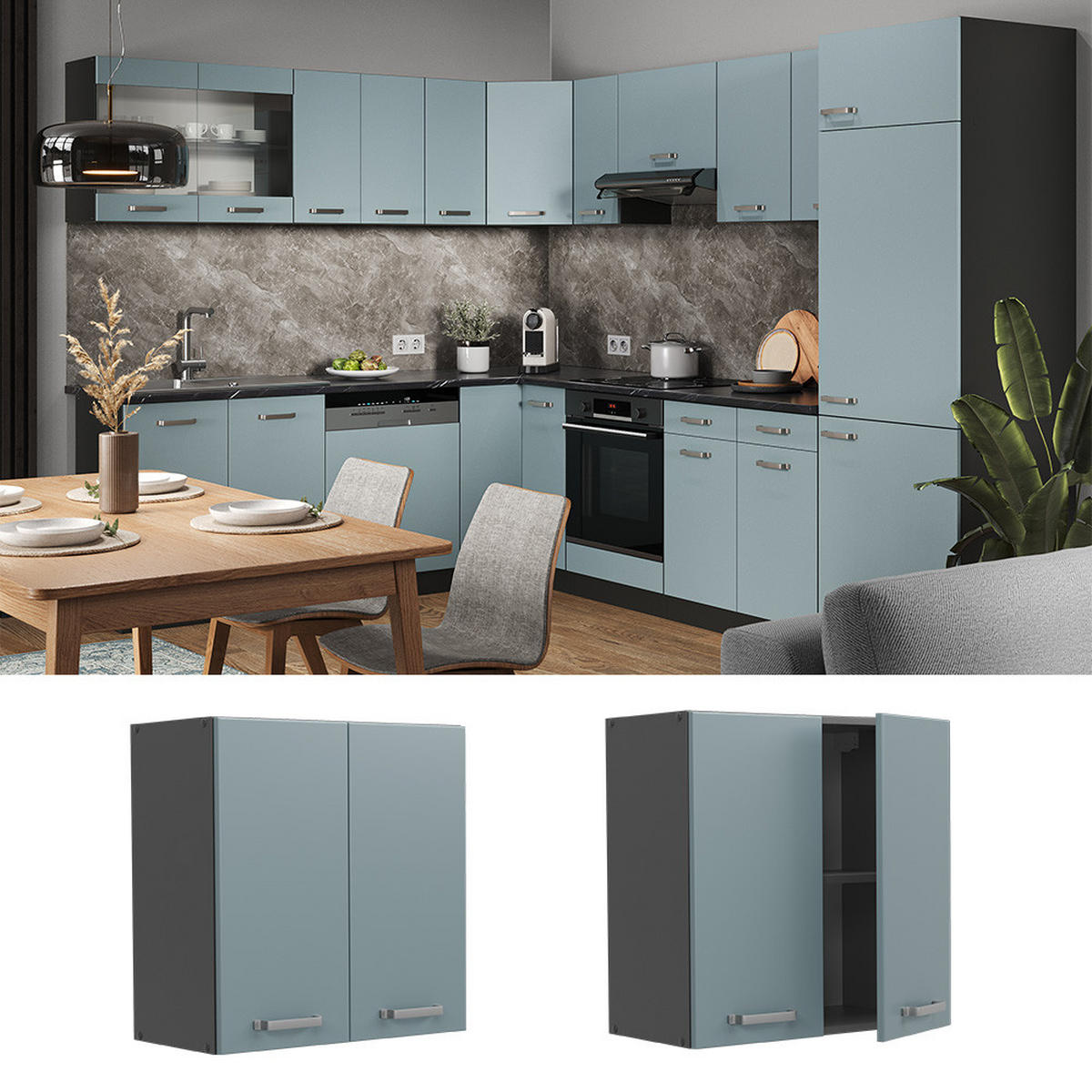 HÄNGESCHRANK R-Line Blau-Grau 60 cm - Anthrazit/Blaugrau, Holzwerkstoff (60/60/31cm) - Vicco