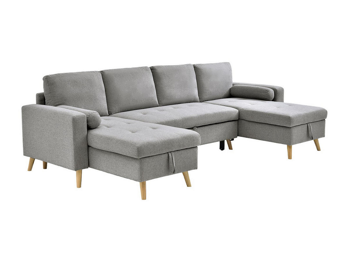 PANORAMA-ECKSOFA mit Schlaffunktion – Stoff – Hellgrau – KORI - Hellgrau, Textil (288/146cm) - Vente-Unique