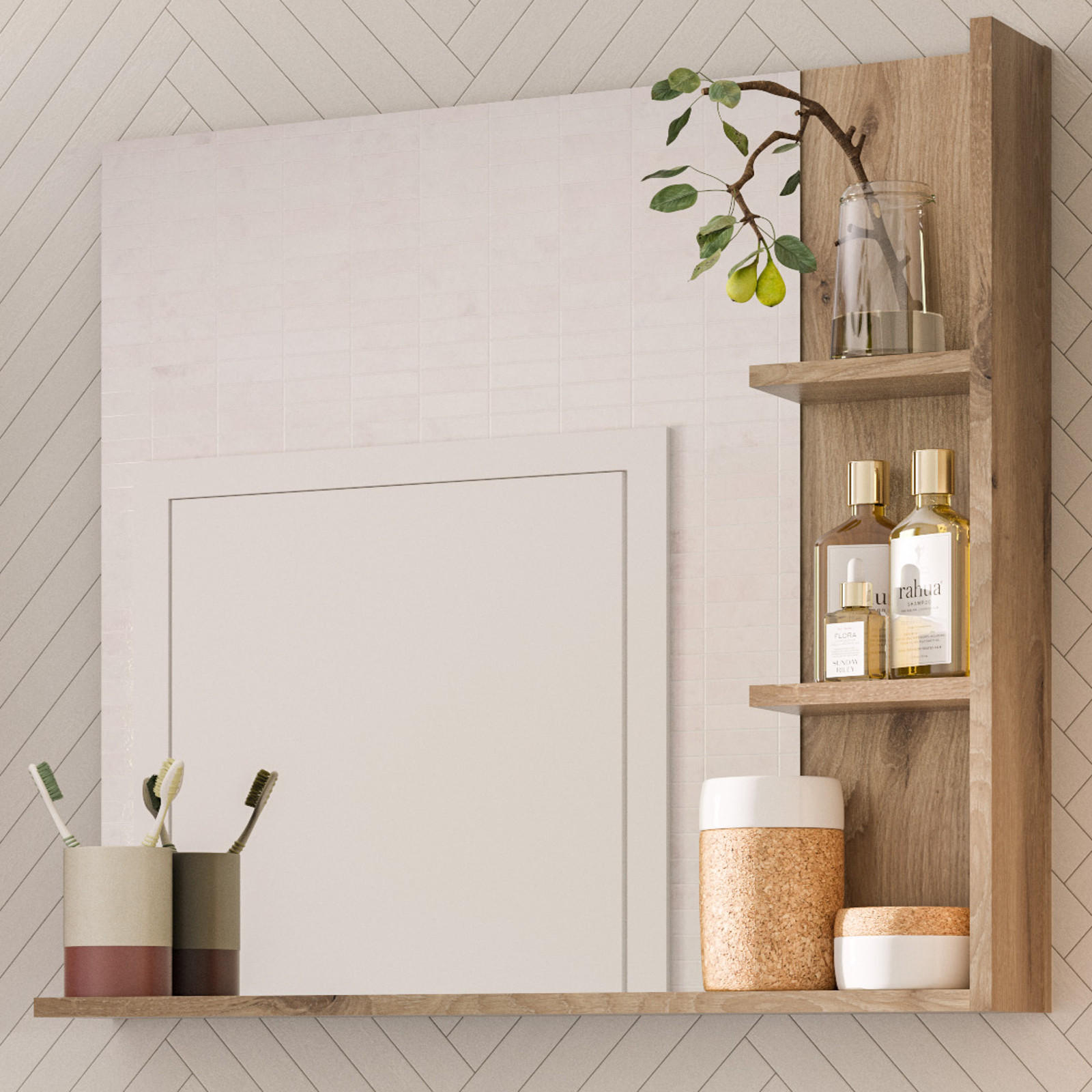 SPIEGEL Eiche 79 x 73 cm mit Ablageboden, Badspiegel - Eichefarben, Holzwerkstoff (79/73/14cm) - Inn.Furn