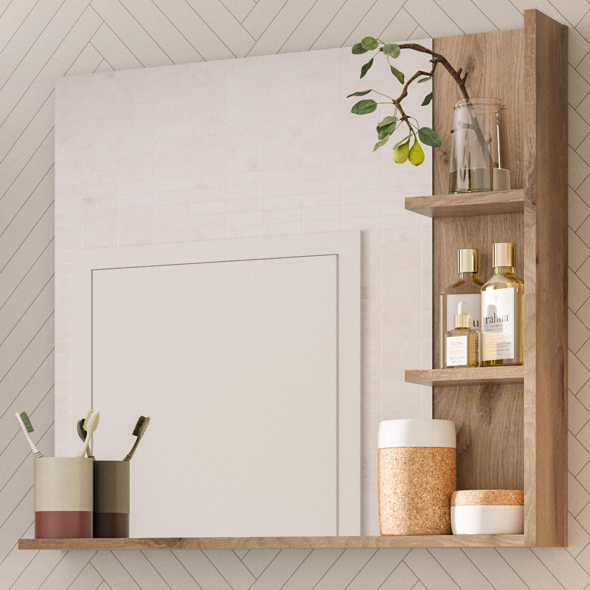 SPIEGEL Eiche 79 x 73 cm mit Ablageboden, Badspiegel - Eichefarben, Holzwerkstoff (79/73/14cm) - Inn.Furn