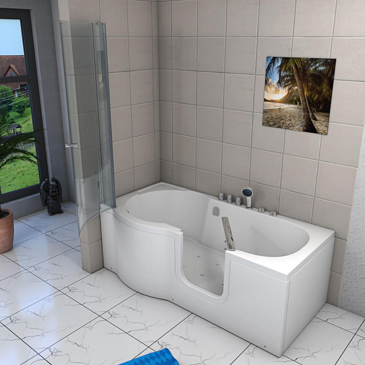 SENIORENDUSCHE Whirlpool mit Tür S12D-TH-AIR-R - Weiß, Glas/Kunststoff (170/200/85cm) - AcquaVapore by Sandra Jentho