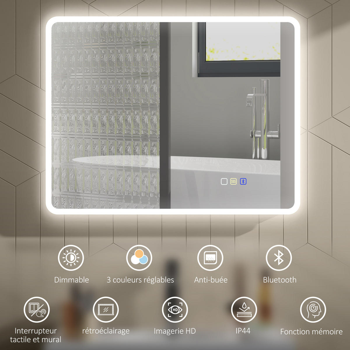 BADEZIMMERSPIEGEL DE-15173 70/90 cm mit Bluetooth und 3 LED-Farben Silber - Silberfarben, Glas (3.5/70/90cm) - ComfortXL