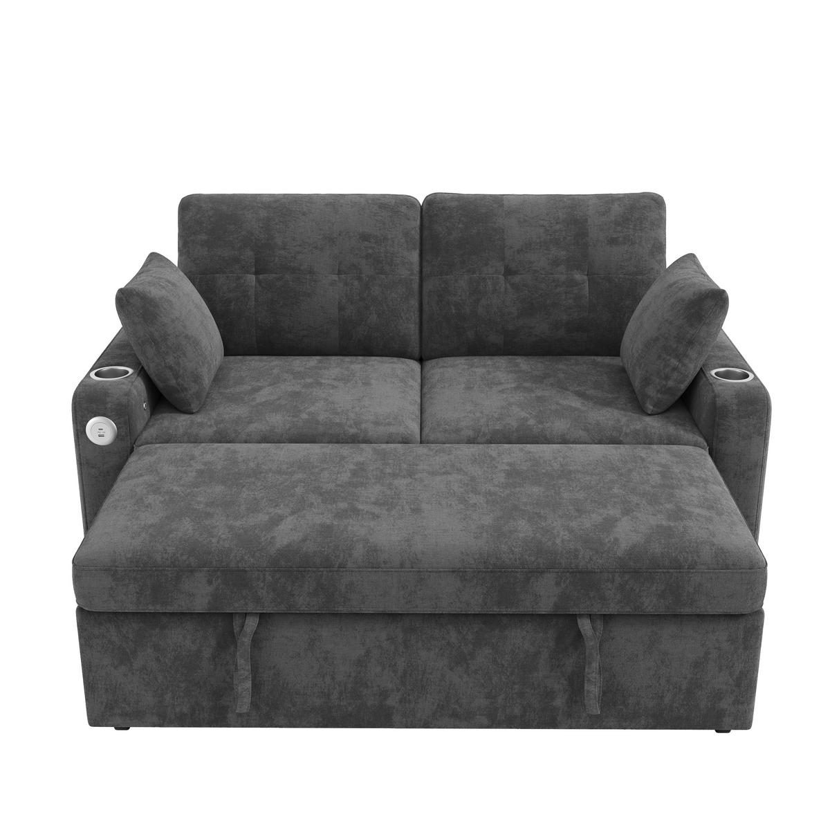SOFA NA RAZVLAČENJE 2-sjedalo u sivoj boji s funkcijom razvlačenja, chenille - siva/crna, drvni materijal/tekstil (141.5/83.5/131cm) - CHICFURN