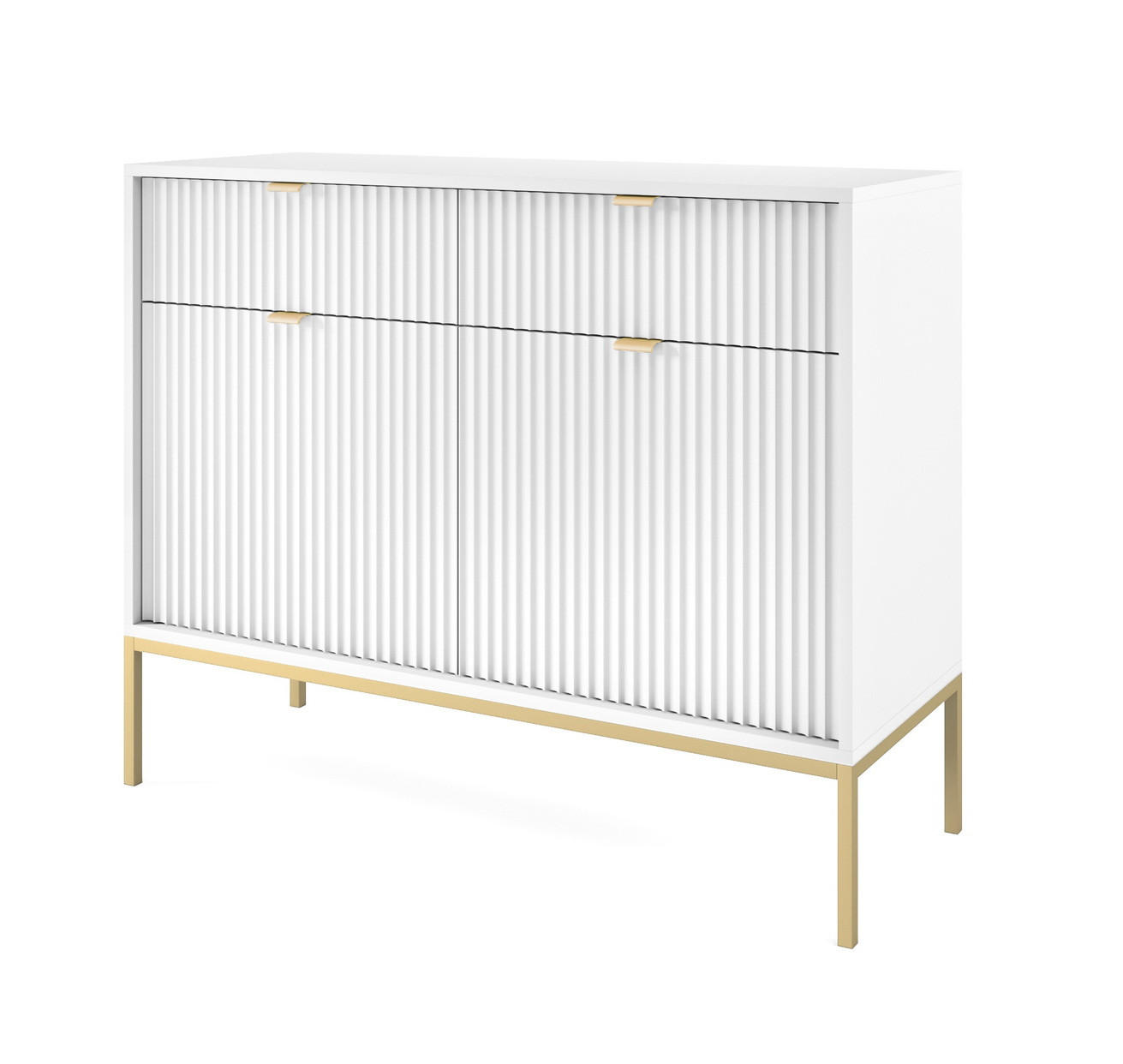 SIDEBOARD 104 cm mit Schubladen Galla, Sideboard, Weiß + Gold - Goldfarben/Weiß, Holz (104/83/39cm) - Emporius