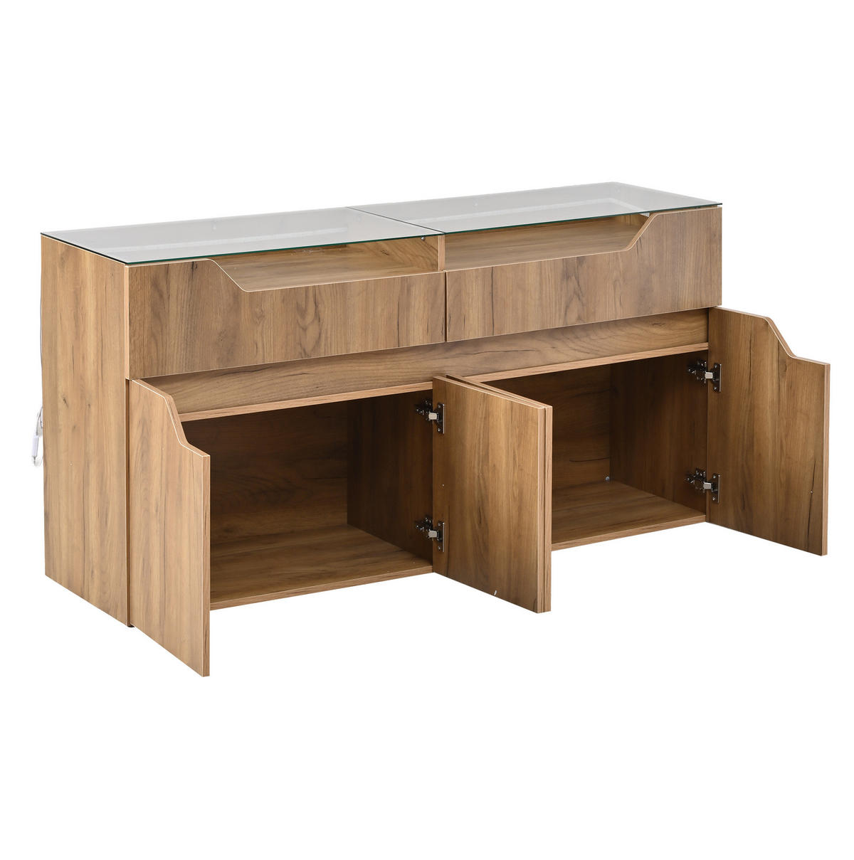 SIDEBOARD 140/40/70 cm natur aus MDF mit Glasplatte und 2 Schubladen - Naturfarben, Holzwerkstoff (140/70/40cm) - OKWISH