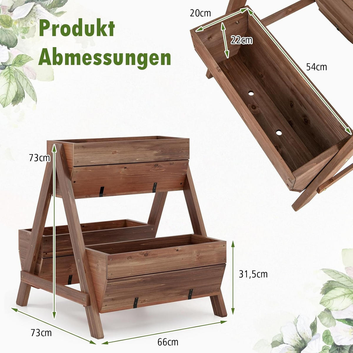 HOCHBEET Braun - Braun, Holz (73/73/66cm) - COSTWAY