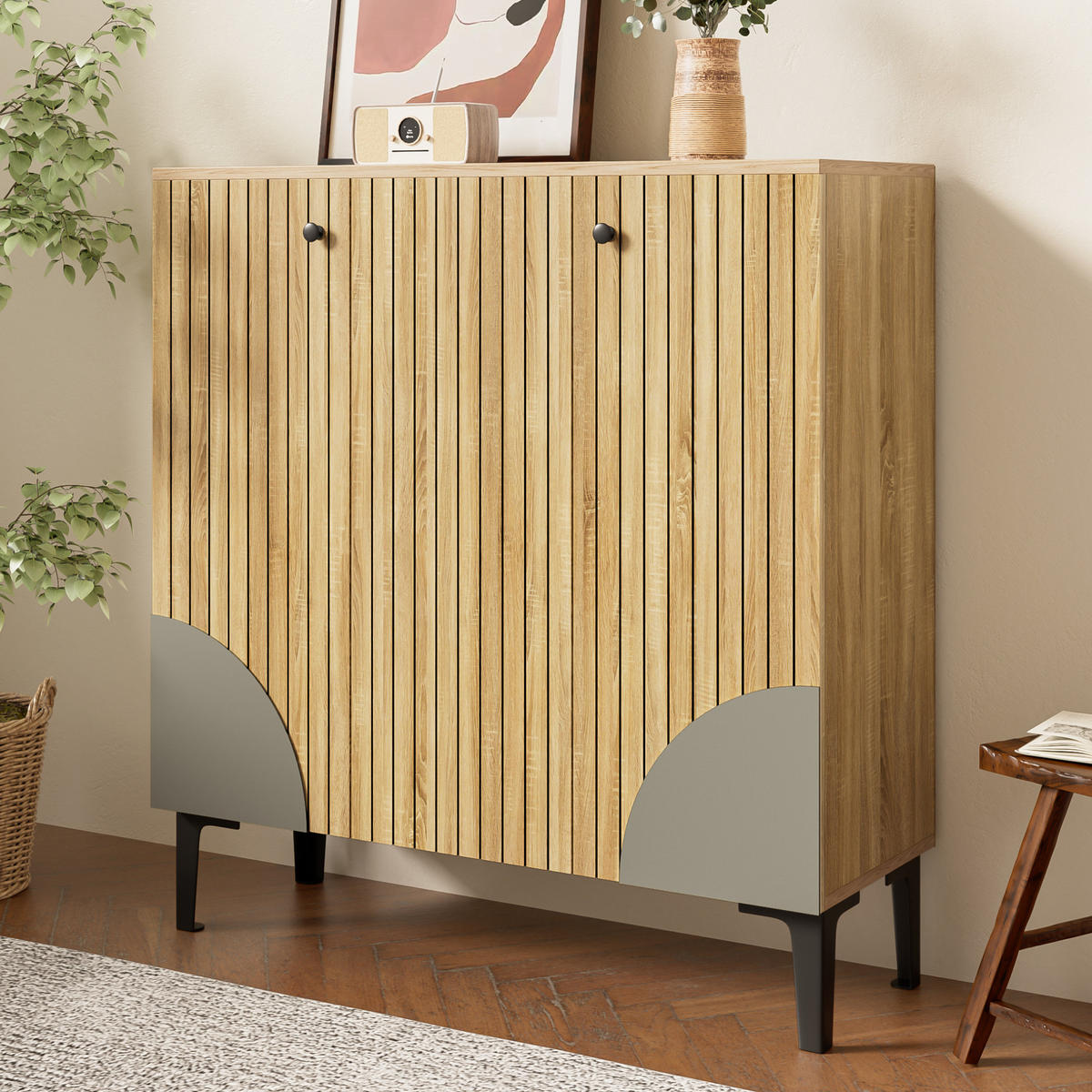 SCHUHSCHRANK aus Spanplatte 90x32x94cm in Naturfarben - Naturfarben, Holzwerkstoff (90/94/32cm) - Modfu
