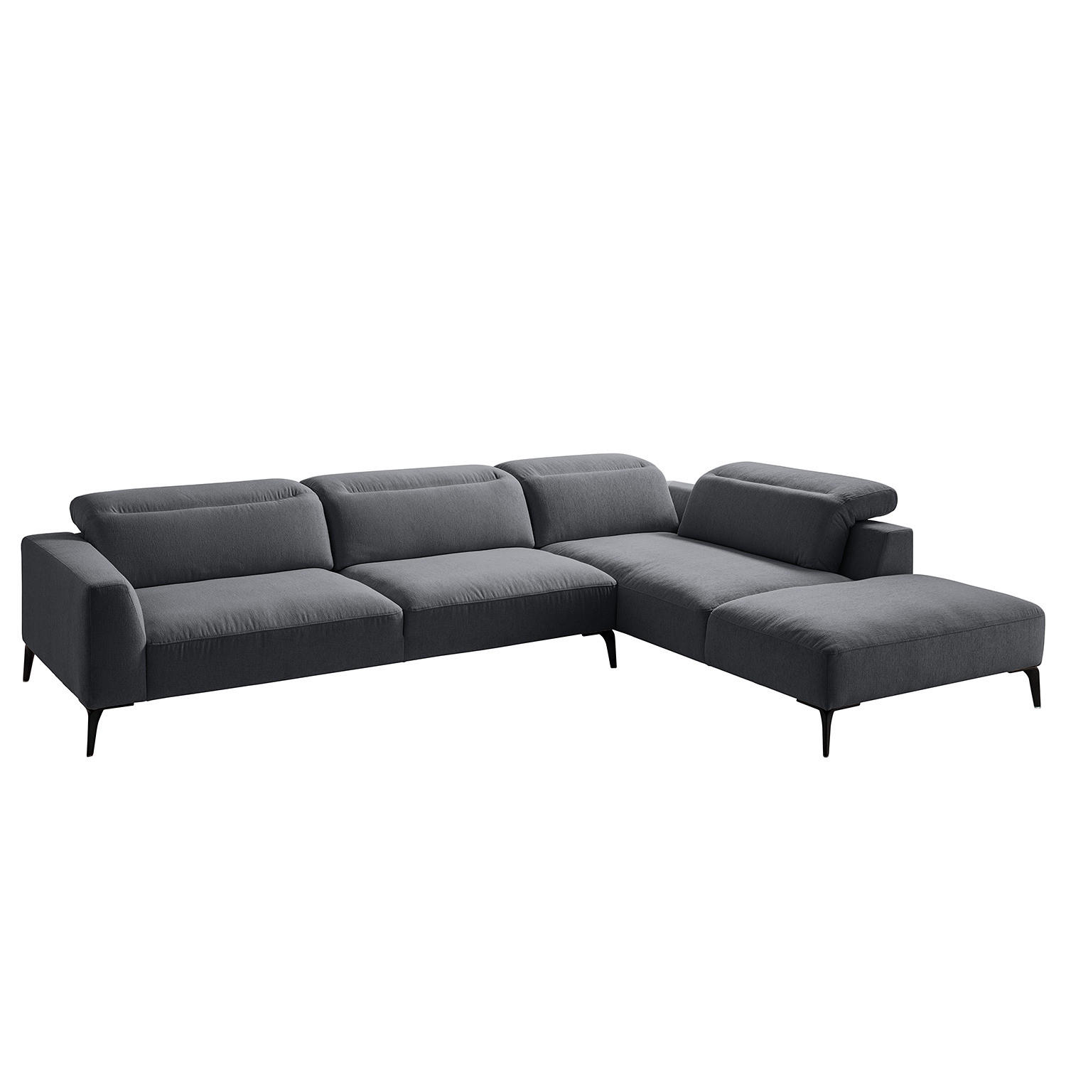 ECKSOFA mit Ottomane - Schwarz/Grau, Textil/Metall (325/238cm) - home24