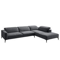 ECKSOFA mit Ottomane - Schwarz/Grau, Textil/Metall (325/238cm) - home24