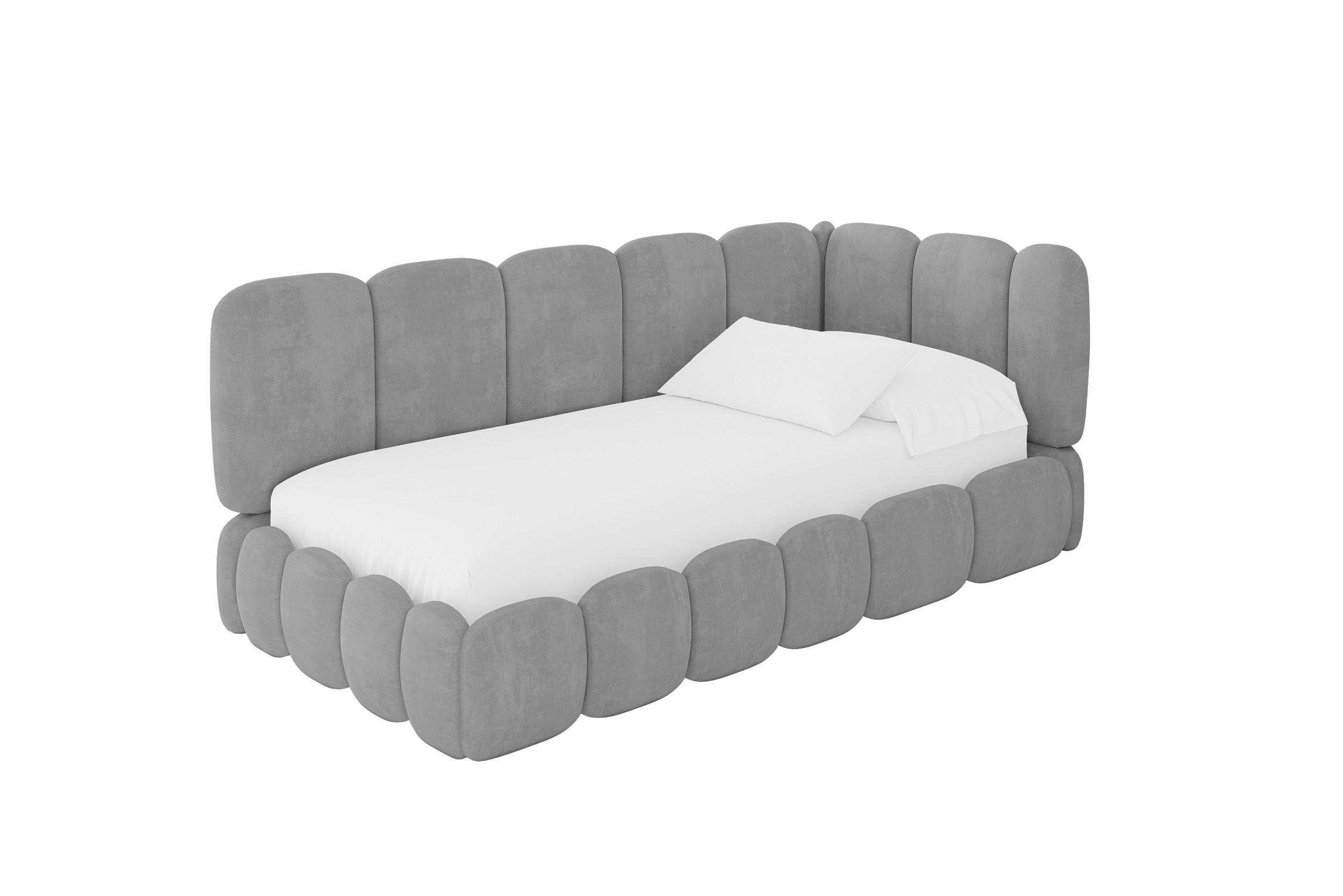 EINZELLBETT Jugendbett mit Bettkasten und Matratze H3/H4, Links - AVRY 80x200 Grau - Hellgrau, Holzwerkstoff/Textil (80/200cm) - ALTDECOR