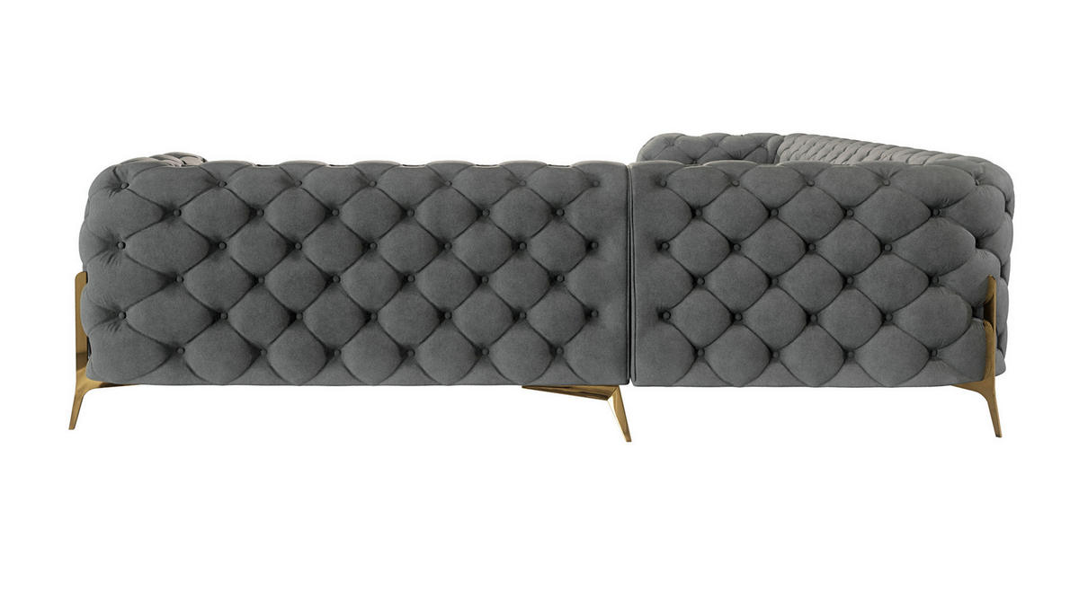 ECKSOFA Chesterfield Lexi Grau Samt, langer Schenkel links - Goldfarben/Grau, Holz/Textil (323/264cm) - S-Style Möbel